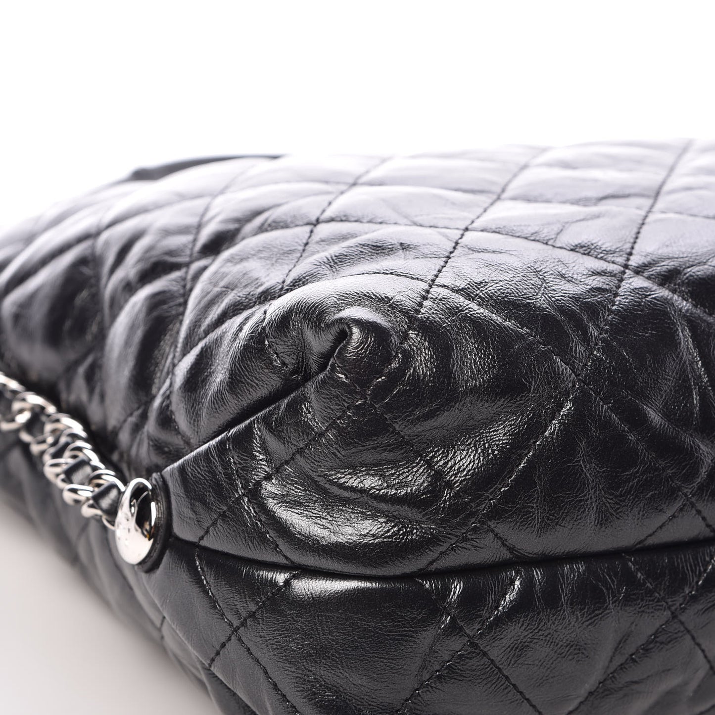 Metallic Crackled Calfskin Quilted Medium Big Bang Hobo Black