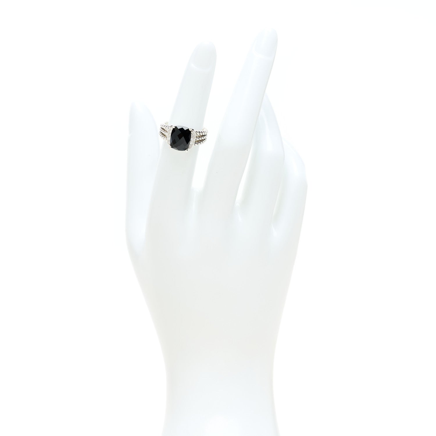 David Yurman Sterling Silver Diamond Black Onyx 10mm Petite Wheaton Ring 49 5 2 of 5
