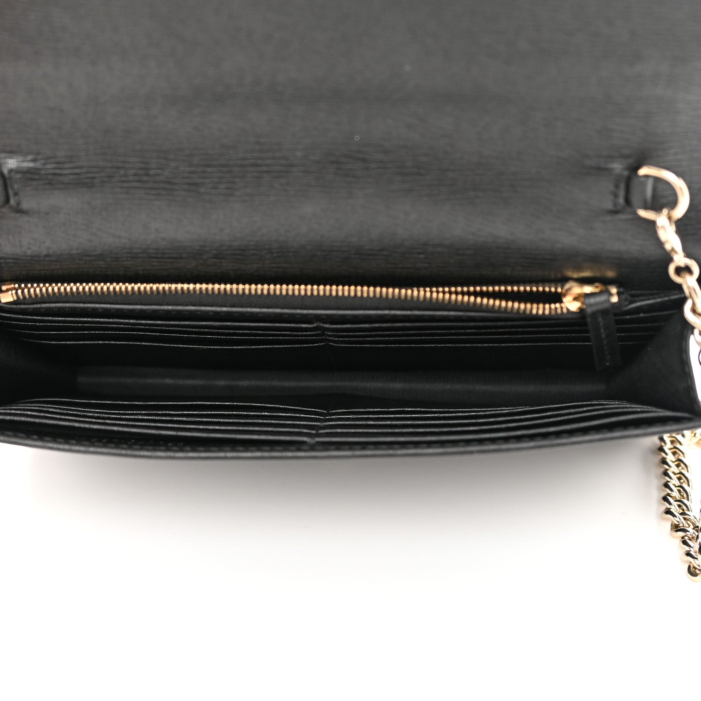 Textured Calfskin Medium Betty Chain Wallet Black