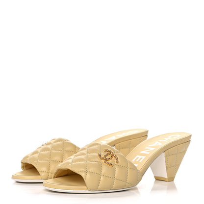 Chanel Lambskin Quilted Textured CC Mules 37 Yellow 3 of 10