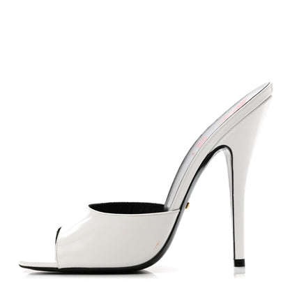 Gucci Polished Calfskin Scarlet High Heel Slide Sandals 41 Great White 1 of 9