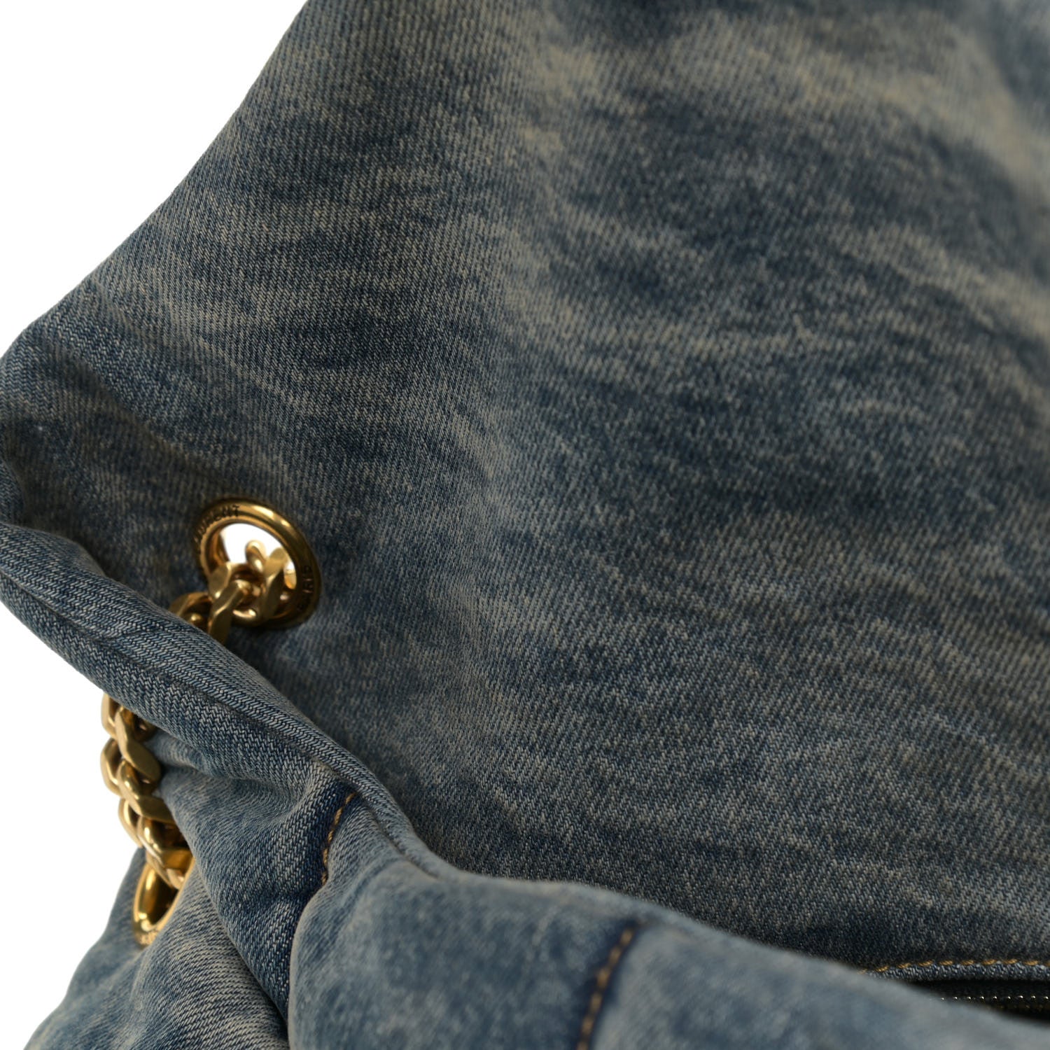 Saint Laurent Denim Quilted Medium Loulou Puffer Monogram Chain Satchel Blue Cinnamon 11 of 18