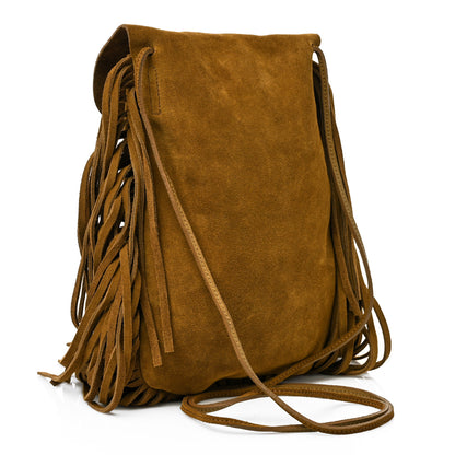 Saint Laurent Suede Fringe Flat Anita Crossbody Bag Camel 3 of 10