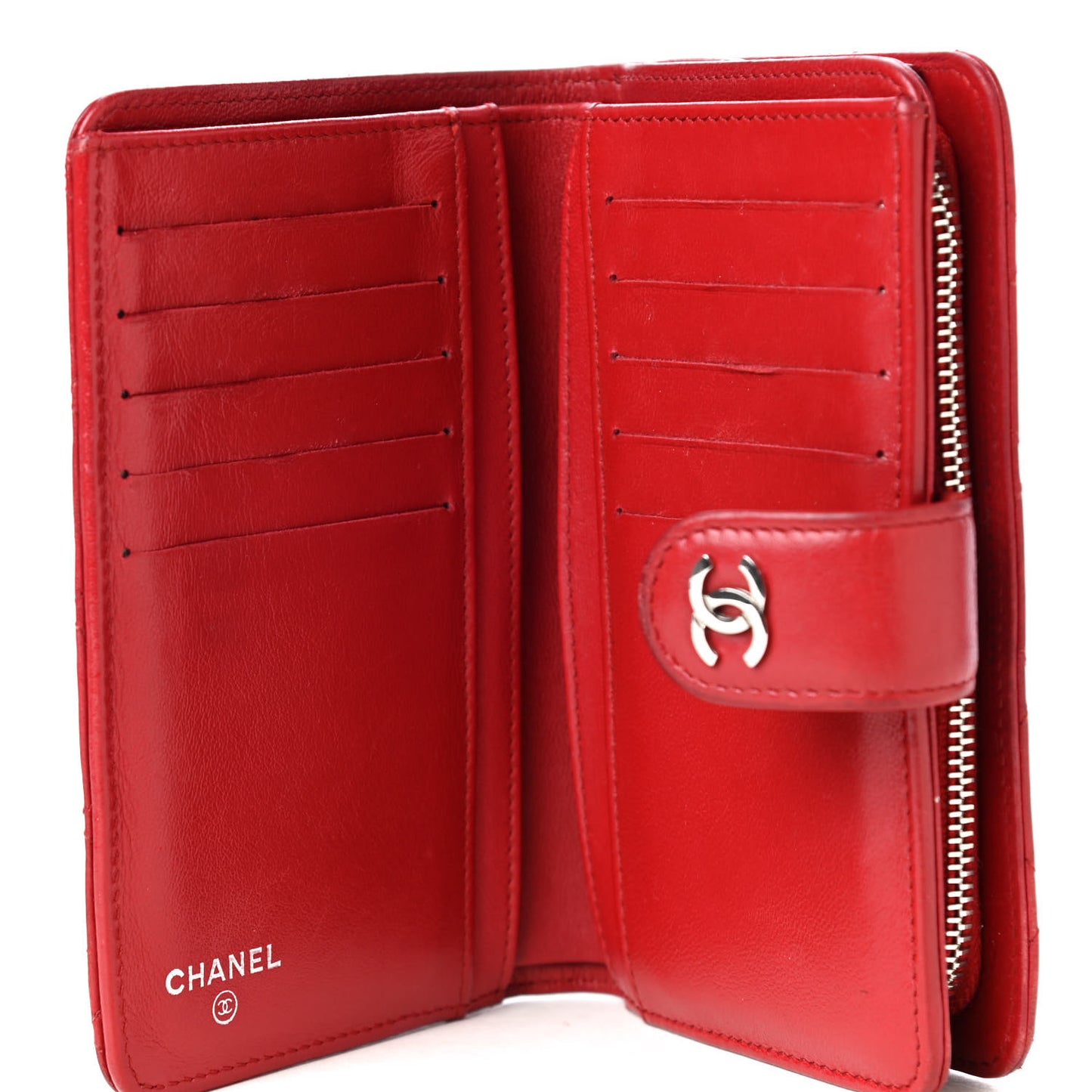 Lambskin Quilted Zipped Pocket Wallet Red