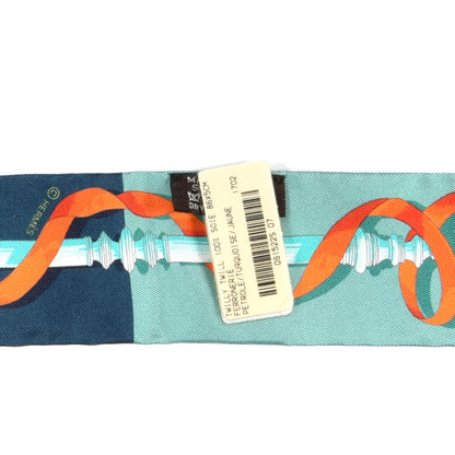 Hermes Silk Ferronnerie Twilly Petrole Turquoise Jaune 3 of 3