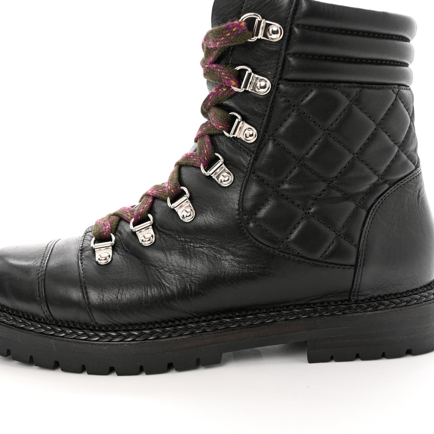 Lambskin Quilted Lace Up Boots 39