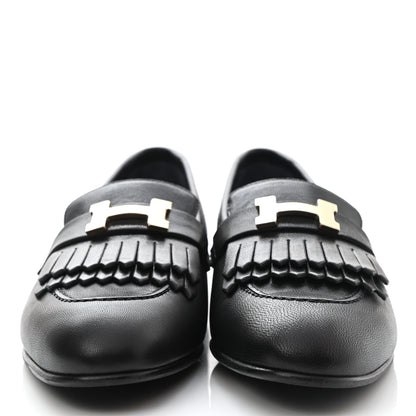 Hermes Goatskin Womens Royal Loafers 38.5 Black 2 of 10