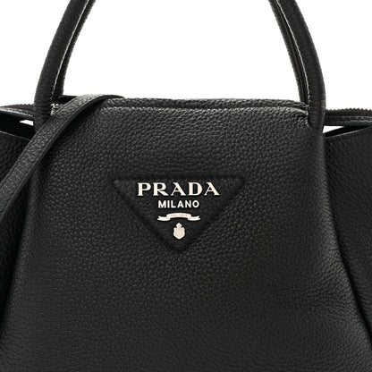 Prada Vitello Daino Soft Mini Zippered Top Handle Bag Black 7 of 9