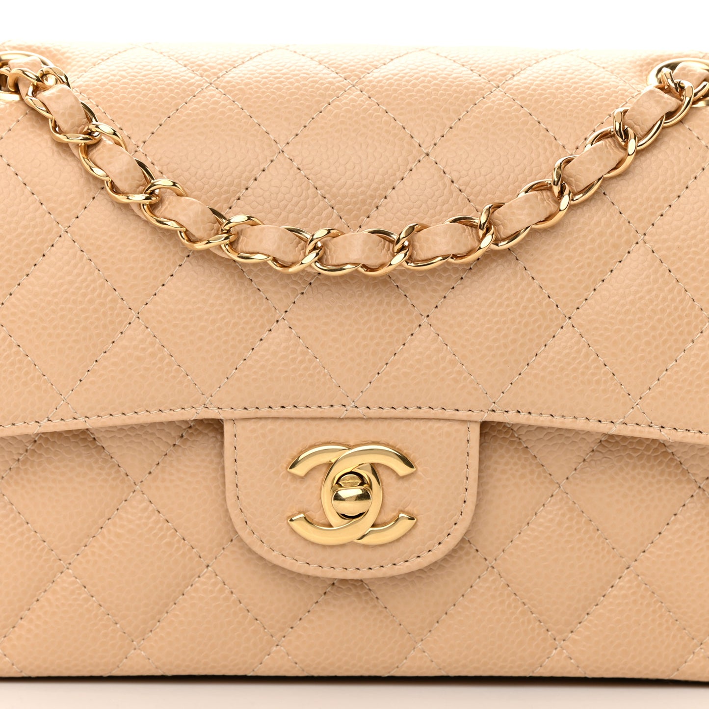 Caviar Quilted Small Double Flap Beige