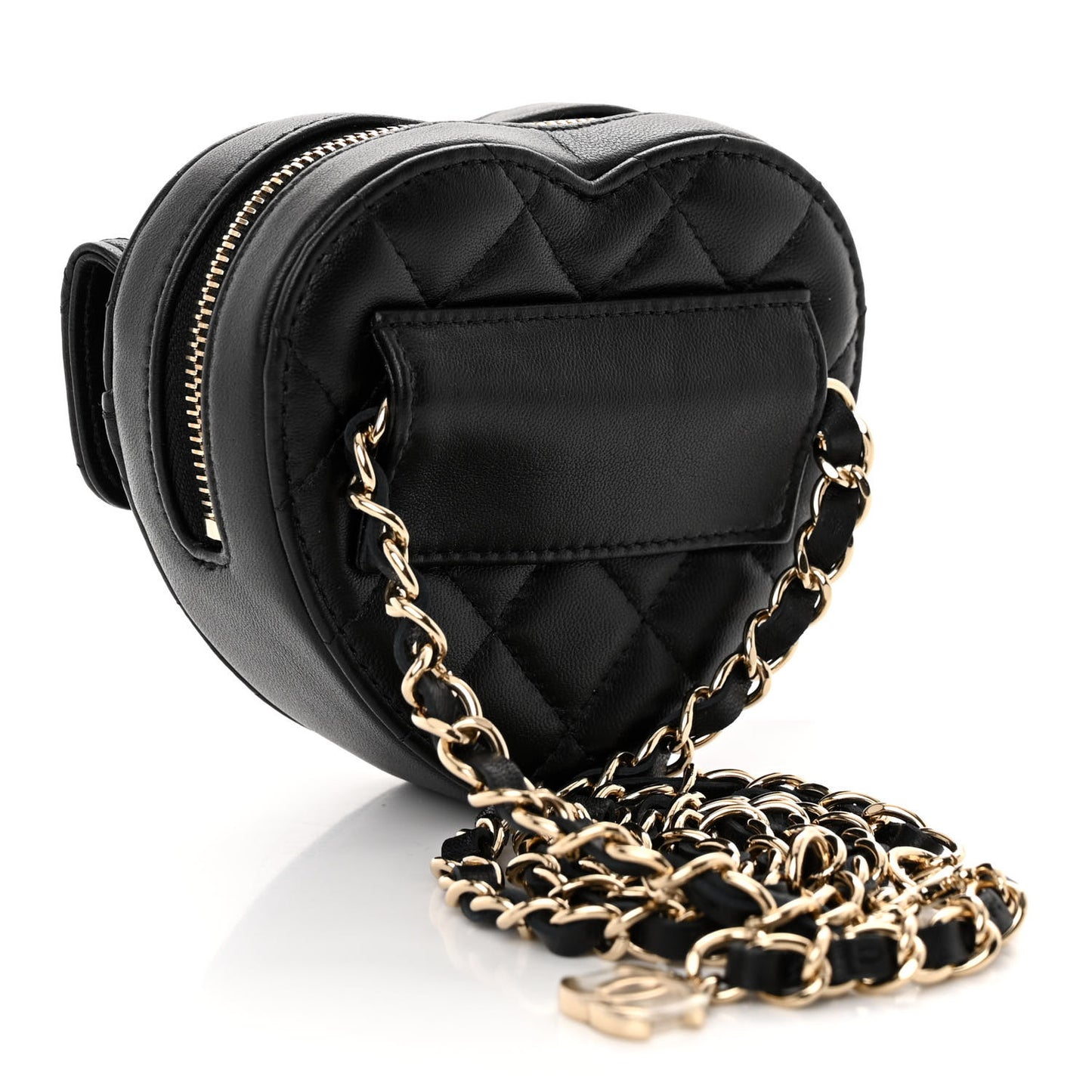 Lambskin Quilted CC In Love Heart Waist Belt Bag With Chain Black