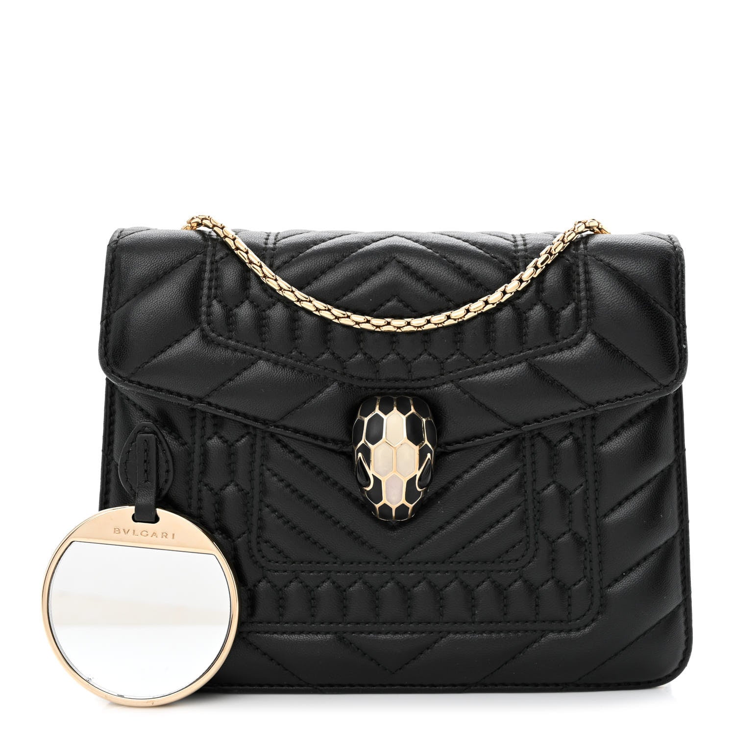 Bulgari Calfskin Quilted Serpenti Forever Shoulder Bag Black 1 of 12