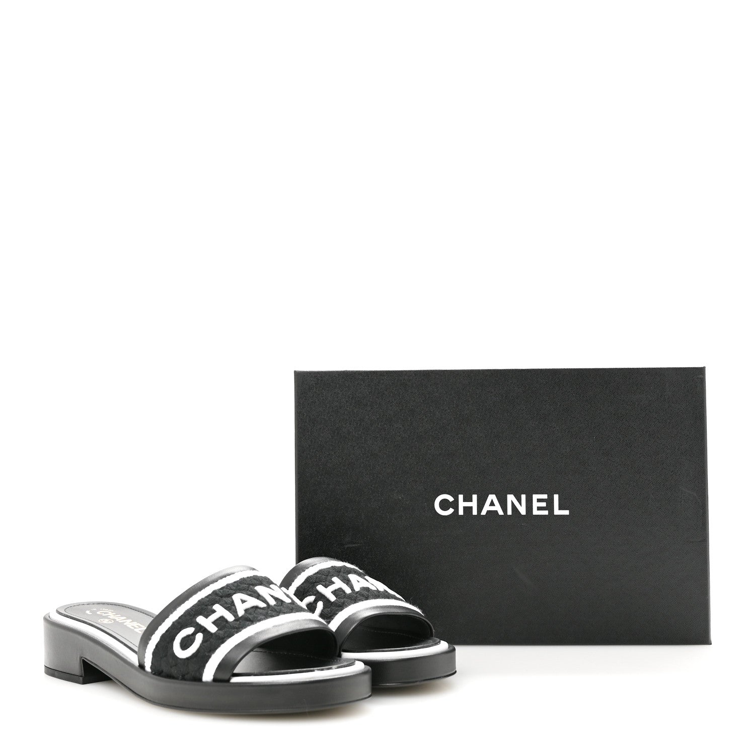 Chanel Lambskin Embroidered CC Mule Sandal 38.5 Black White 10 of 10