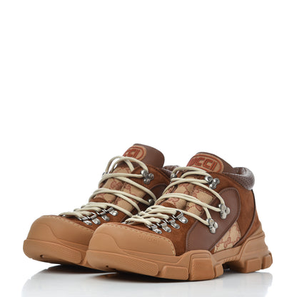 Gucci X SEGA Suede Calfskin GG Monogram Mens Flashtrek Sneakers 8.5 New Cuir Beige Ruggine 3 of 11