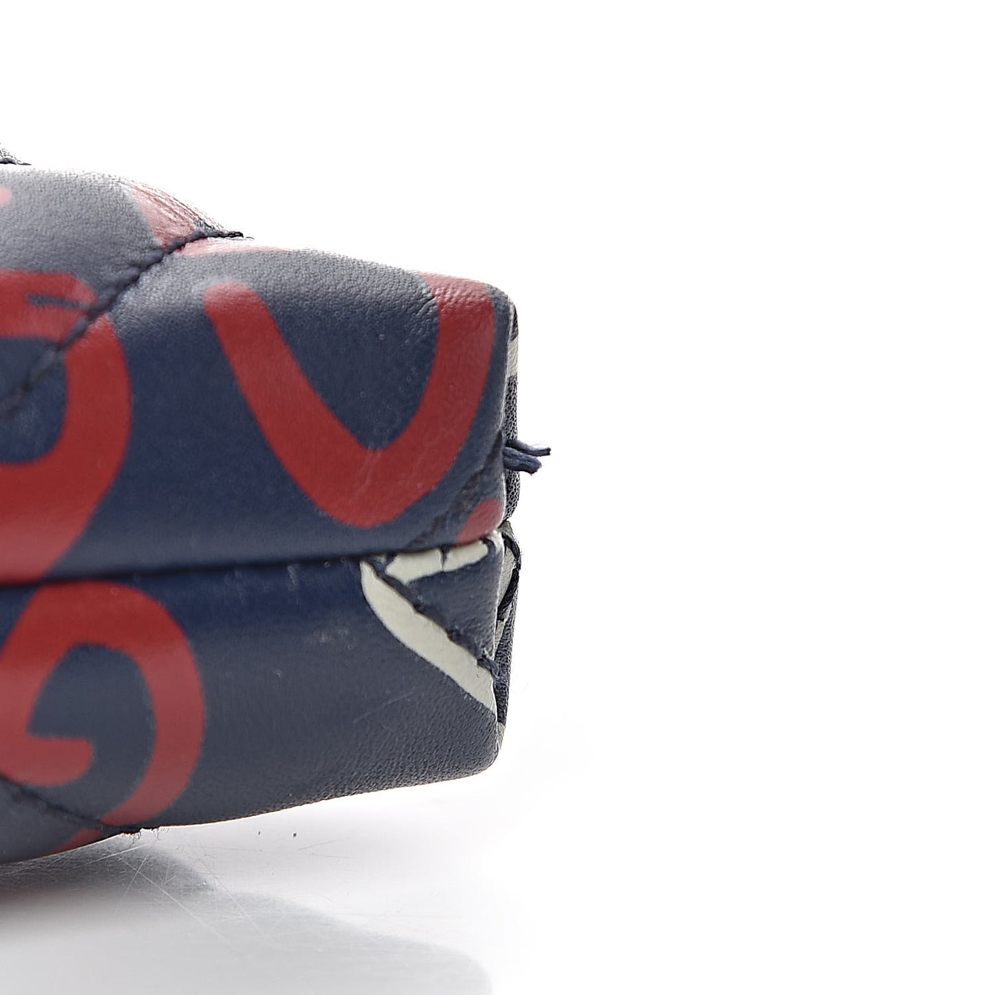 Calfskin Matelasse GucciGhost Mini GG Marmont Chain Bag Blue Agata Hibiscus Red