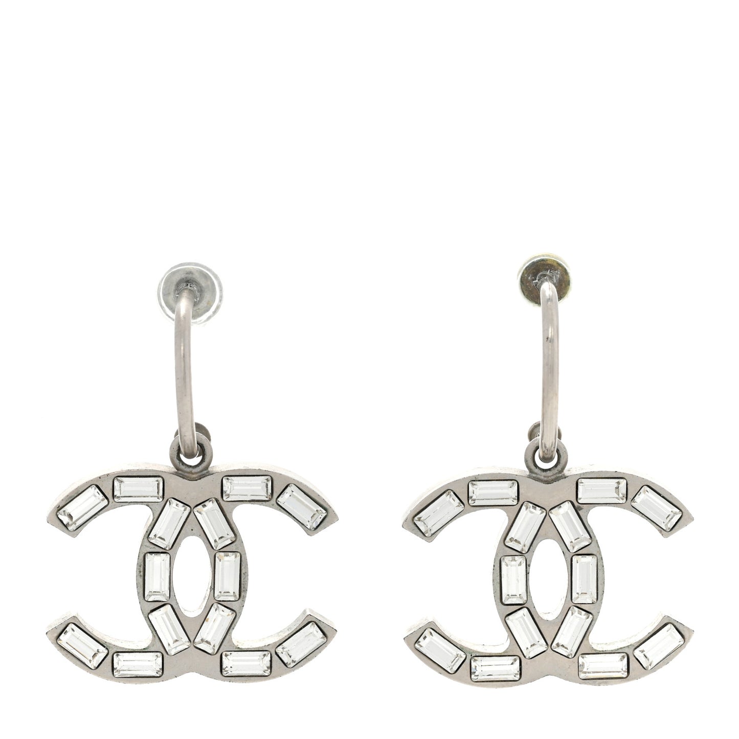 Baguette Crystal CC Dangle Earrings Gold