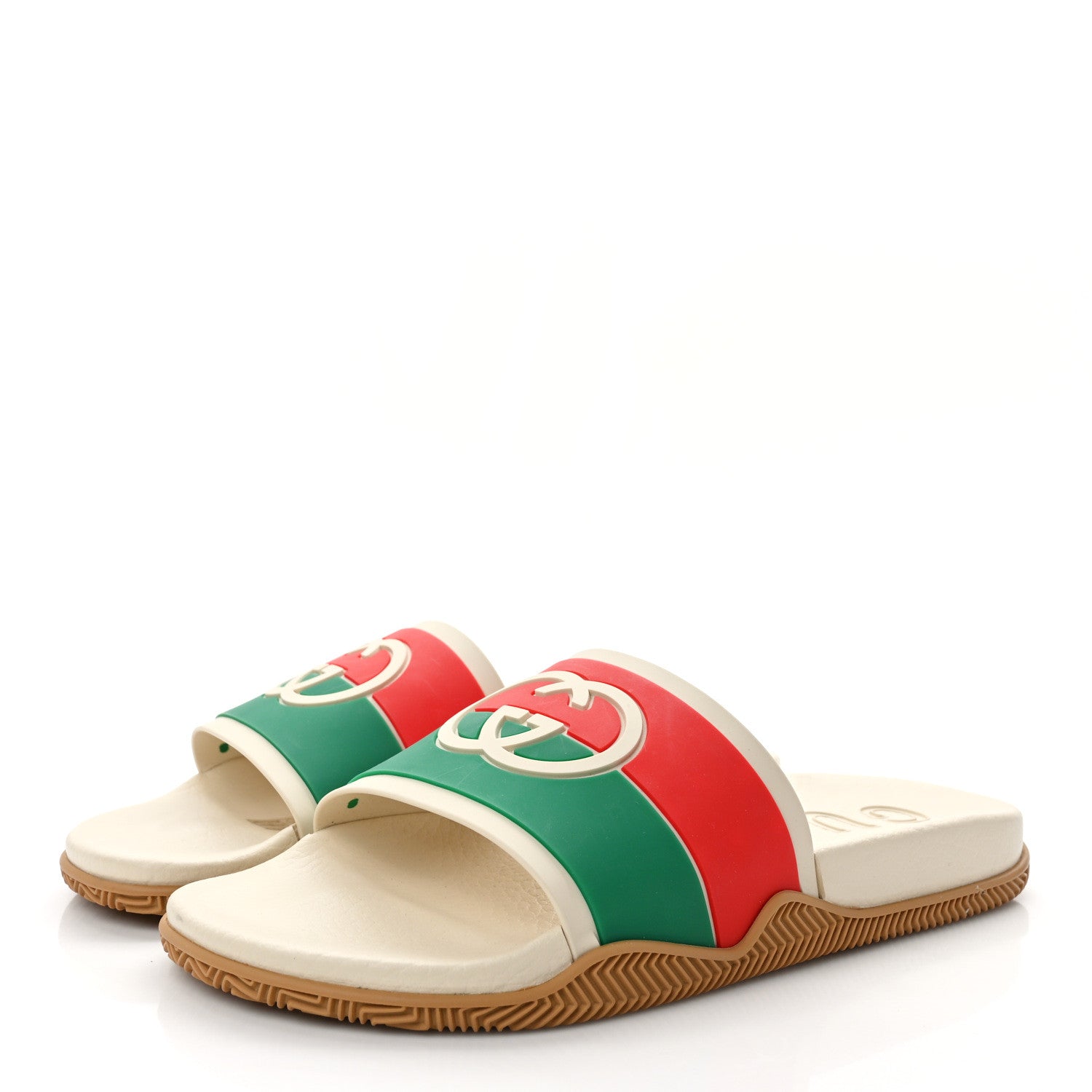 Gucci Rubber Web Womens Interlocking G Slide Sandals 41 Mystic White Green Red 3 of 7
