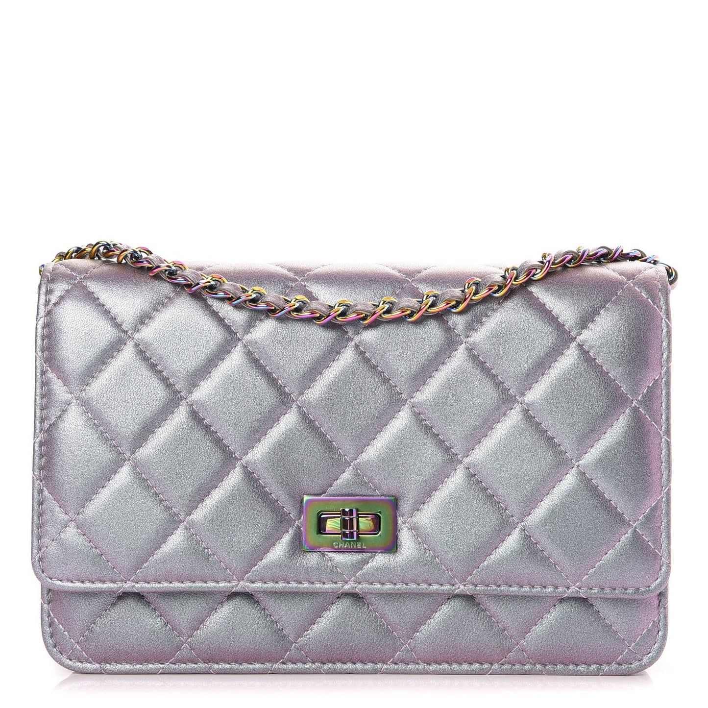 Iridescent Lambskin Quilted Reissue Wallet On Chain WOC Light Purple