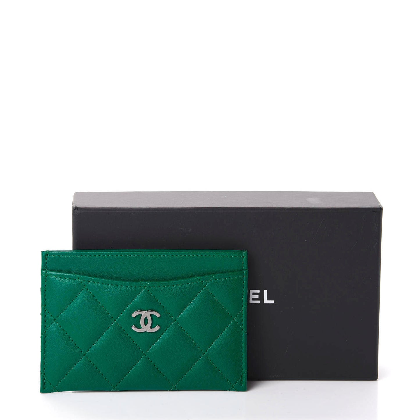 Lambskin Quilted Card Holder Green