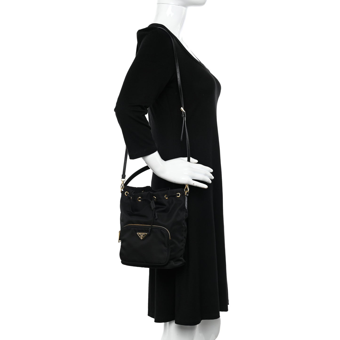 Saffiano Tessuto Nylon Mini Bucket Crossbody Bag Black