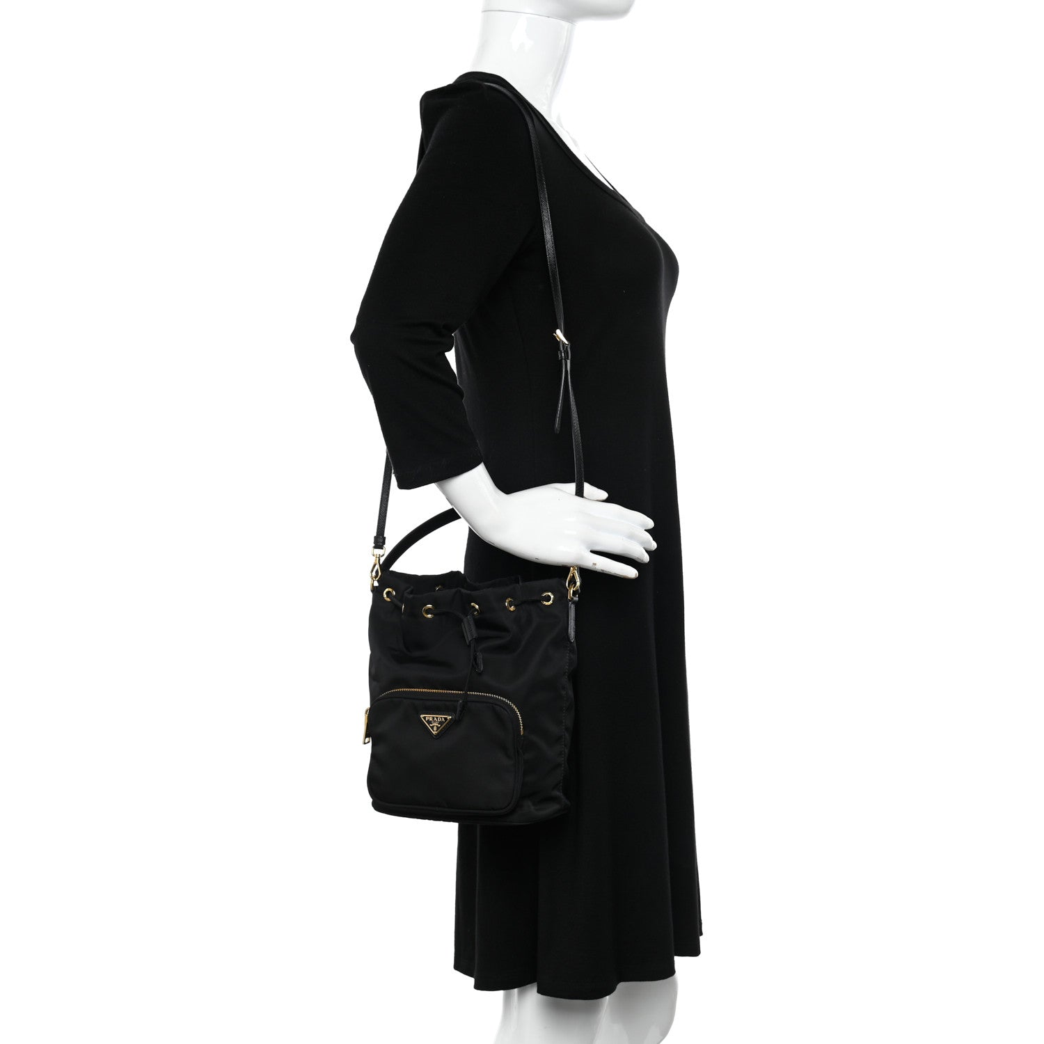 Prada Saffiano Tessuto Nylon Mini Bucket Crossbody Bag Black 2 of 11
