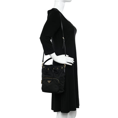 Prada Saffiano Tessuto Nylon Mini Bucket Crossbody Bag Black 2 of 11