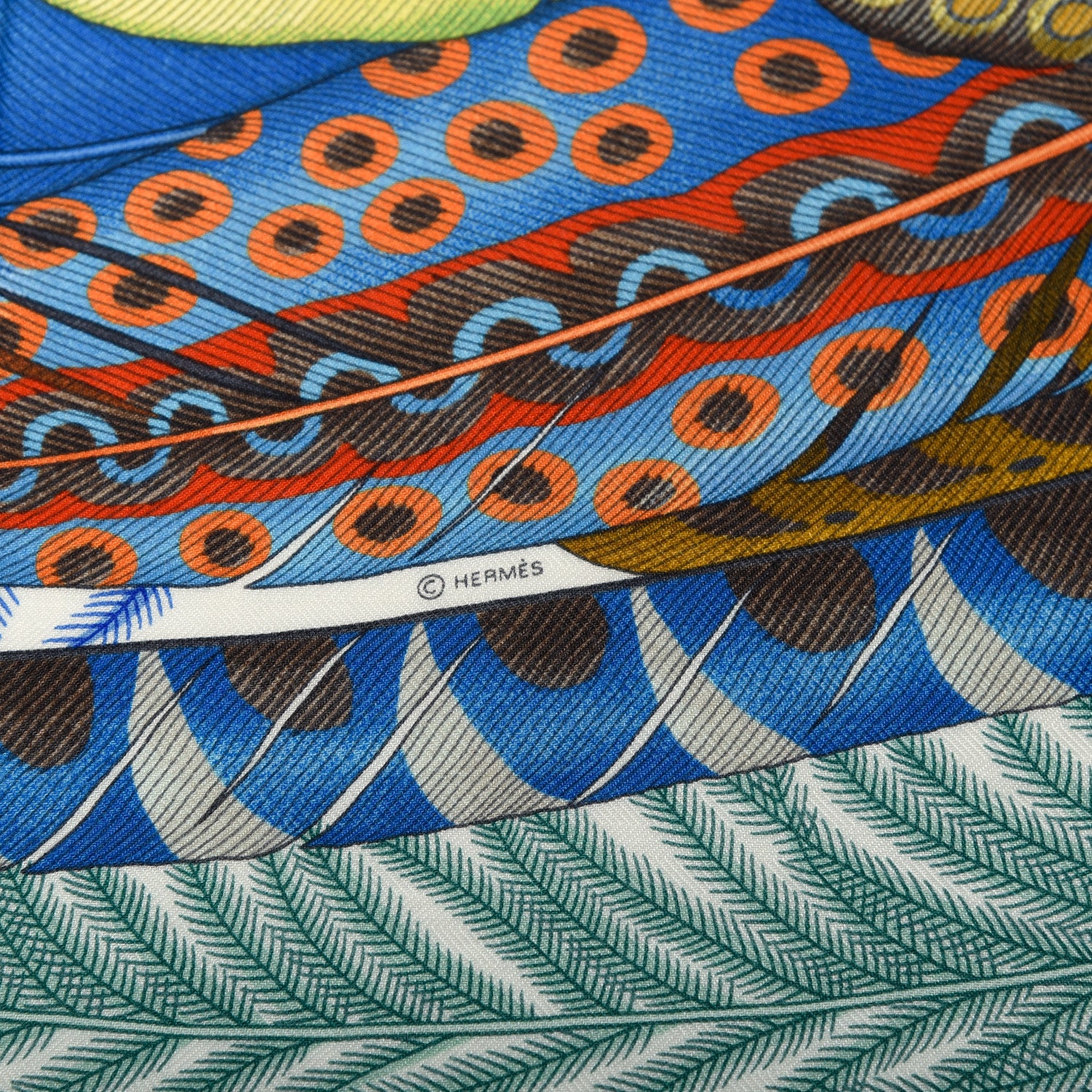 Hermes Cashmere Silk Plumes En Fete Shawl 140 White Vert Blue 4 of 5