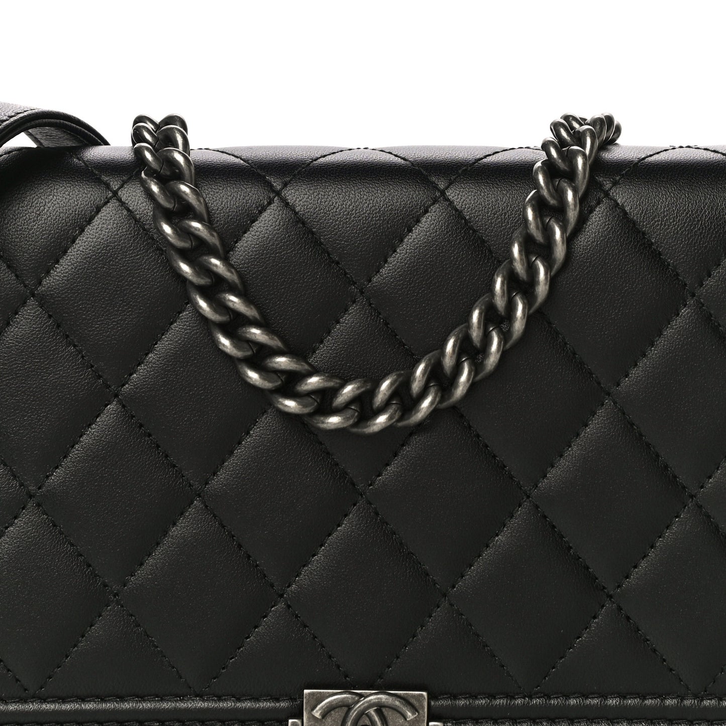 Lambskin Quilted Boy Wallet On Chain WOC Black