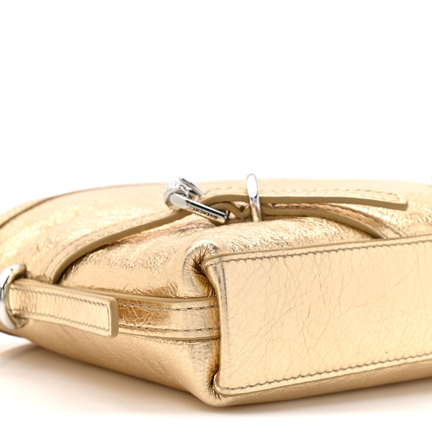 Metallic Tumbled Calfskin Nano Voyou Bag Golden Sand