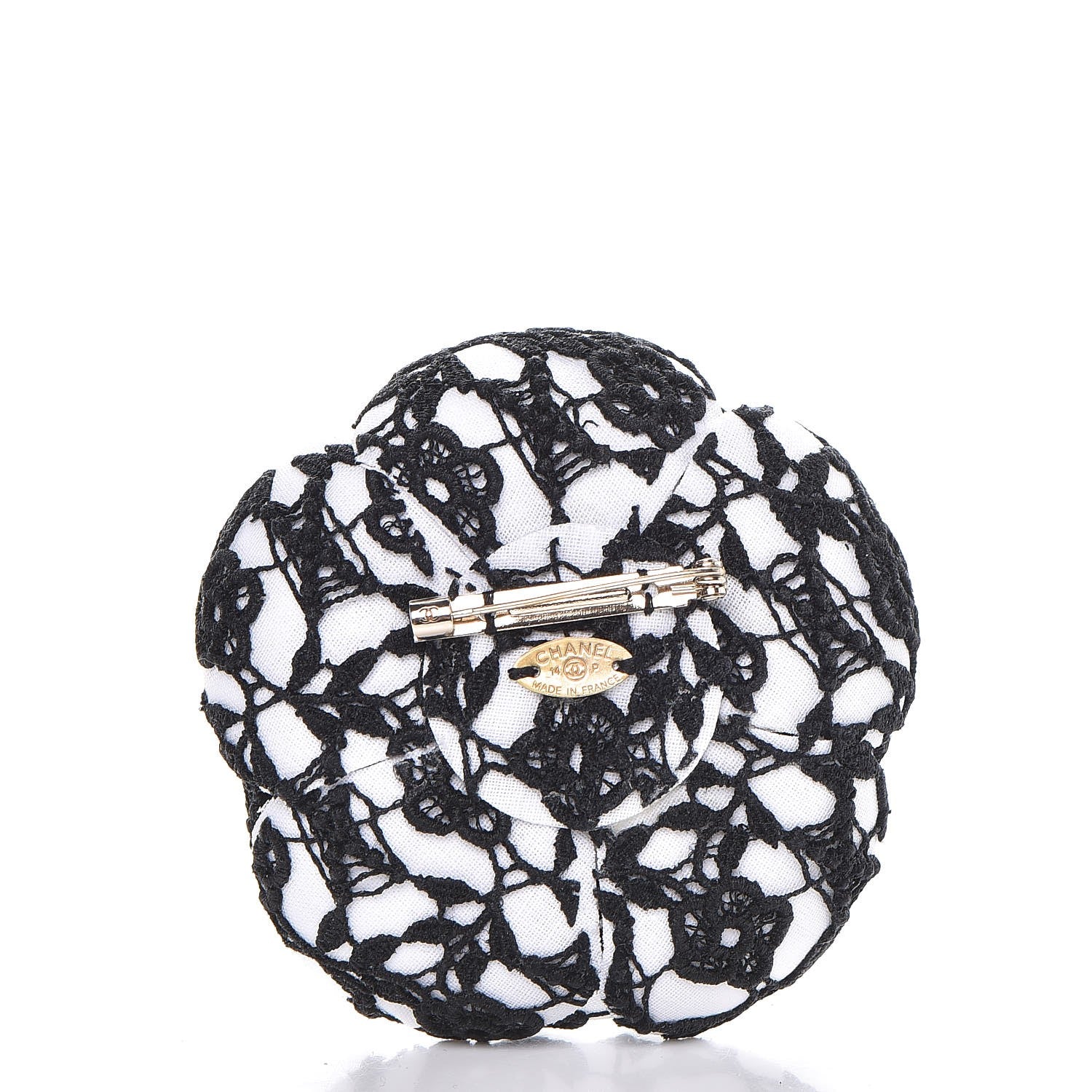 Chanel Cotton Camellia Brooch Pin Black White 3 of 5
