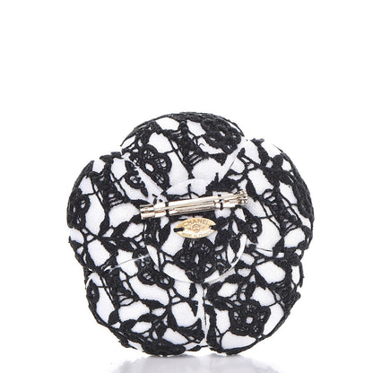Chanel Cotton Camellia Brooch Pin Black White 3 of 5