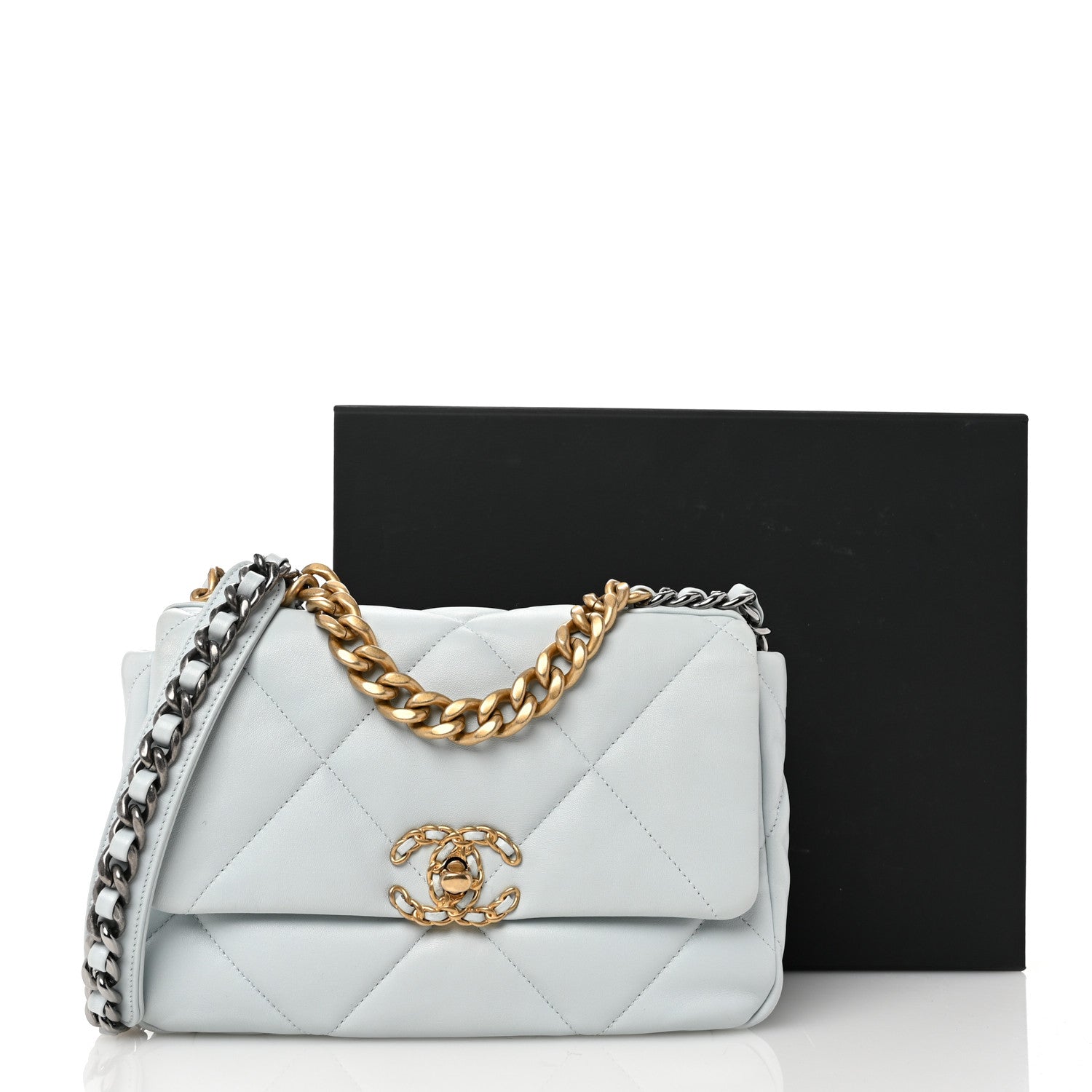 Chanel Lambskin Quilted Medium Chanel 19 Flap Light Blue 11 of 11