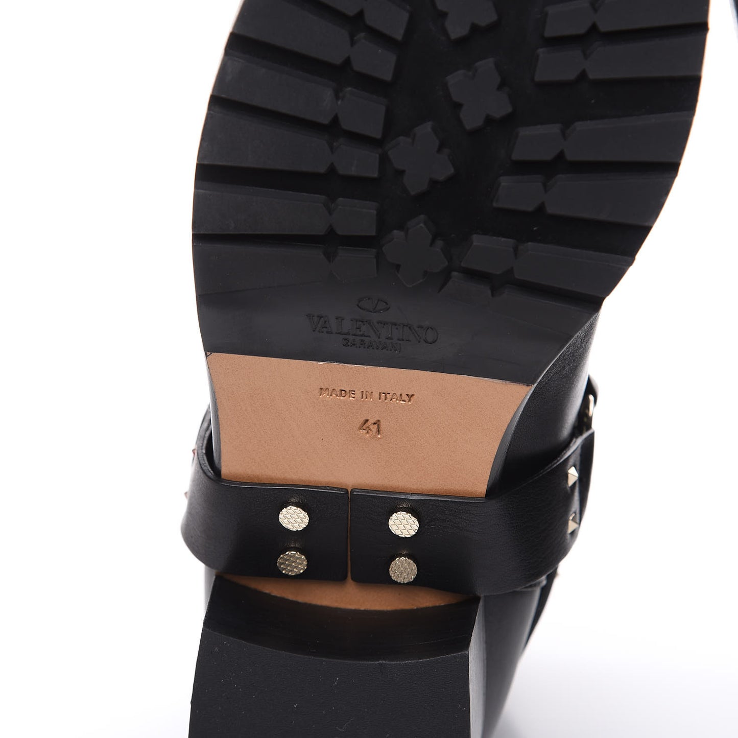 Calfskin Nappa Rockstud Spike 20mm Biker Boots 41 Black