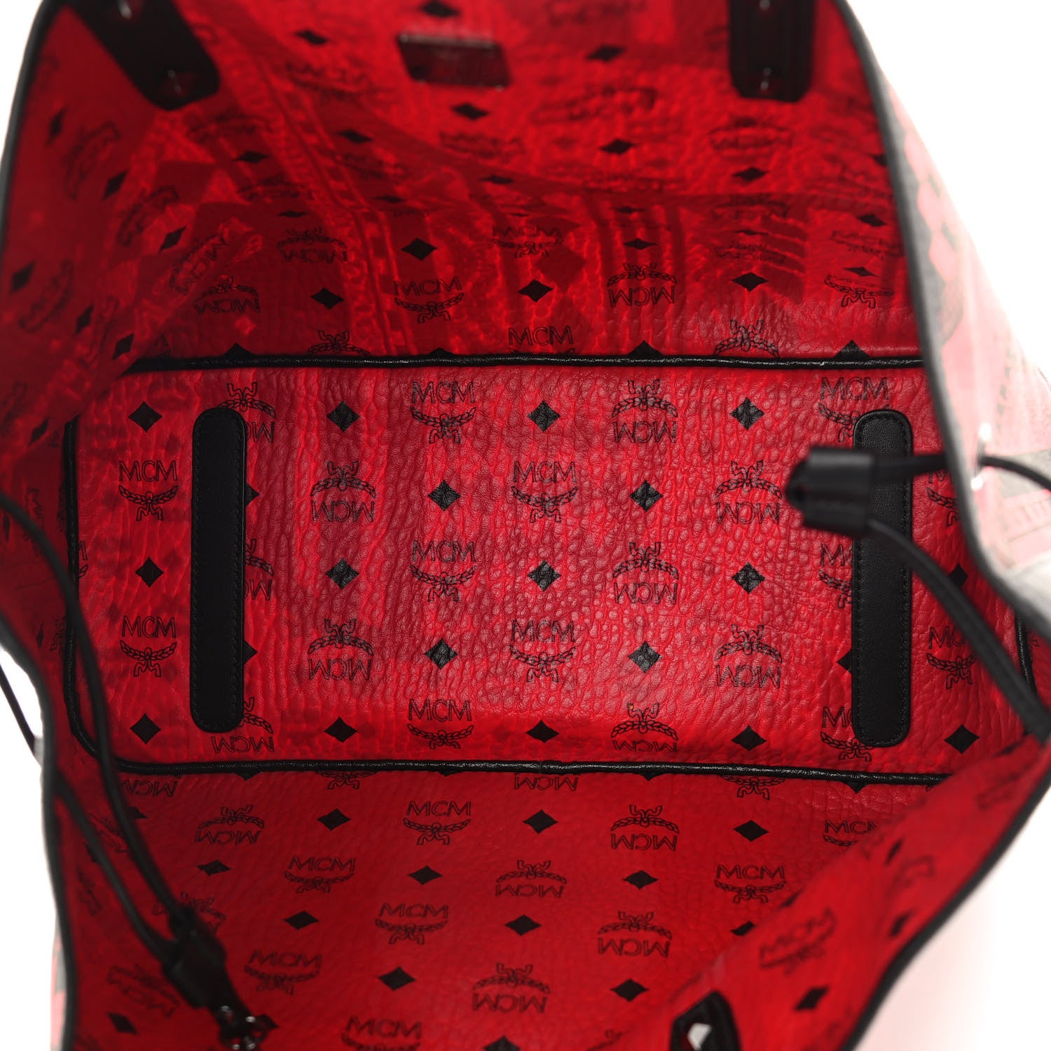 MCM Visetos Medium Project Reversible Shopper Tote Ruby Red Black 9 of 17