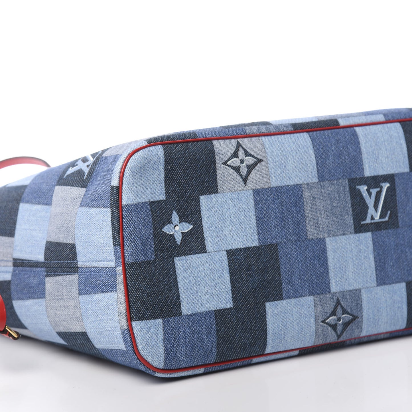 Denim Damier Monogram Patchwork Neverfull Blue Rouge