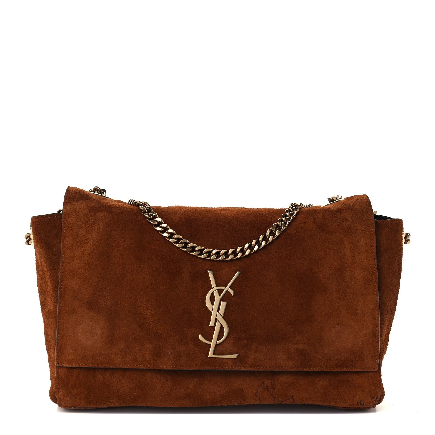 Saint Laurent Calfskin Crocodile Embossed Suede Medium Reversible Monogram Kate Satchel Military Taupe 3 of 17