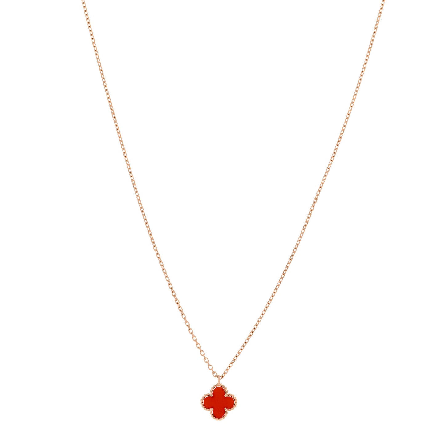 18K Rose Gold Carnelian Sweet Alhambra Pendant Necklace