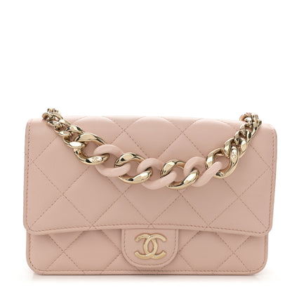 Chanel Lambskin Plexi Quilted Wallet On Chain WOC Light Beige 1 of 15