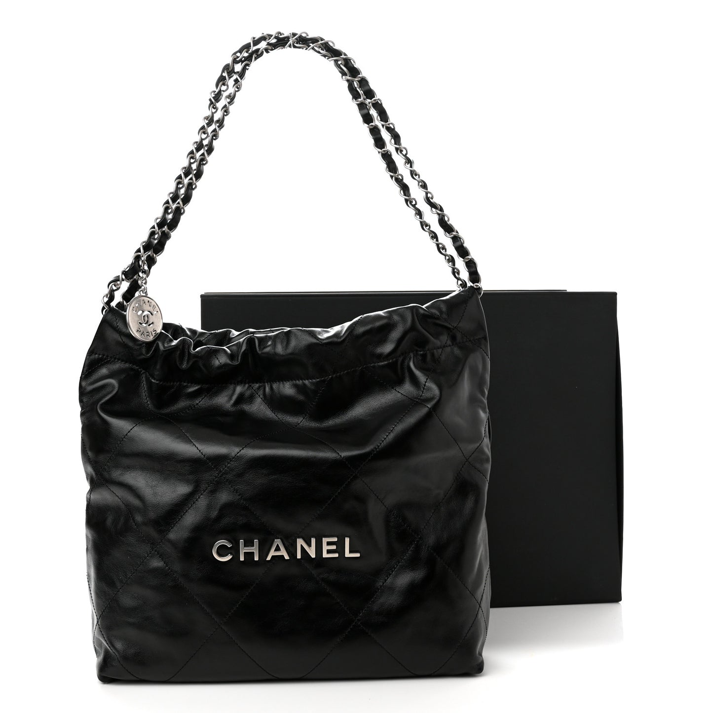 Shiny Calfskin Quilted Chanel 22 Black