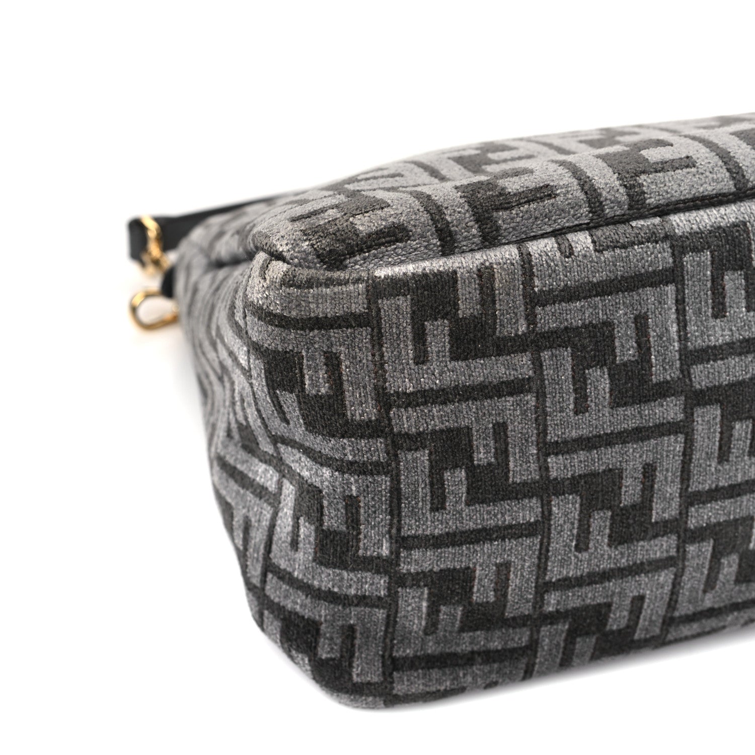 Fendi Chenille Vitello Seta Plexiglass FF Fendi O'Lock Zipper Anthracite Asfalto 8 of 9