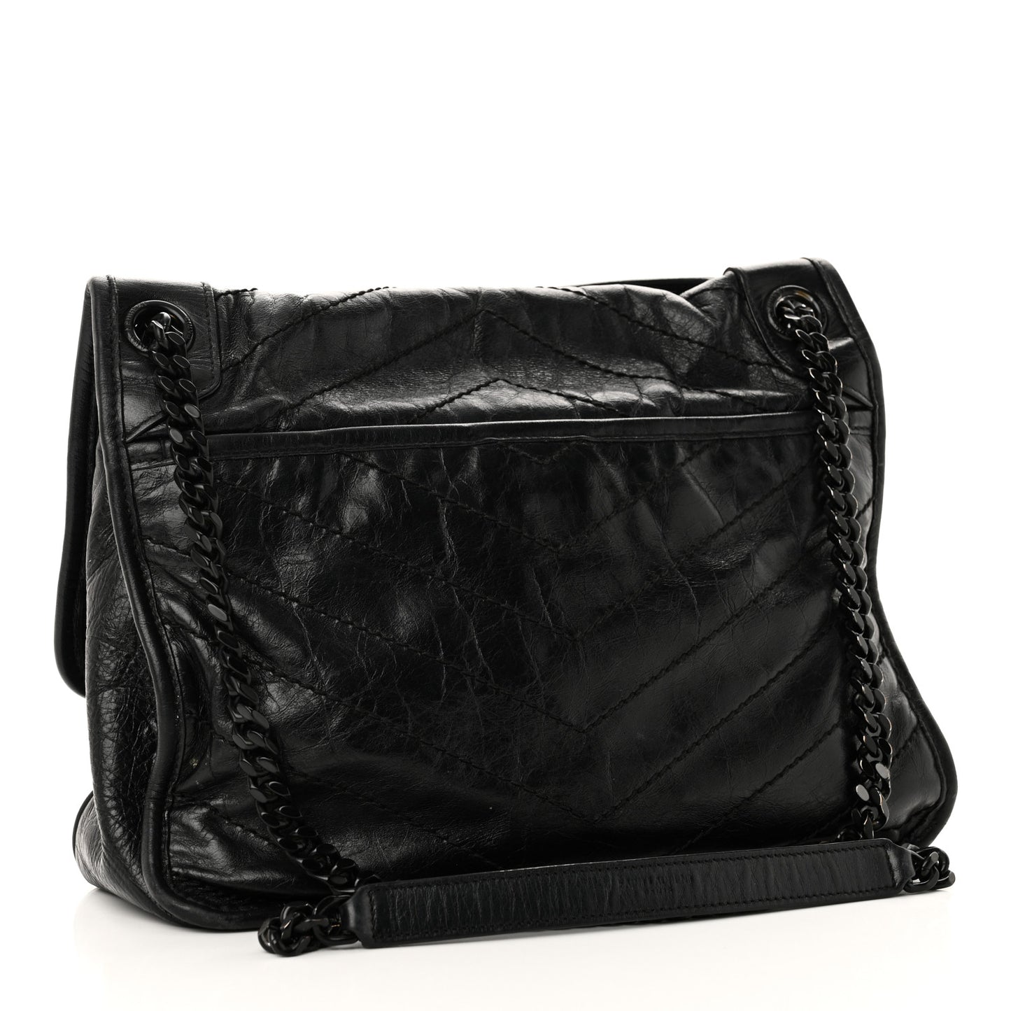 Crinkled Calfskin Matelasse Monogram Medium Niki Chain Satchel Black