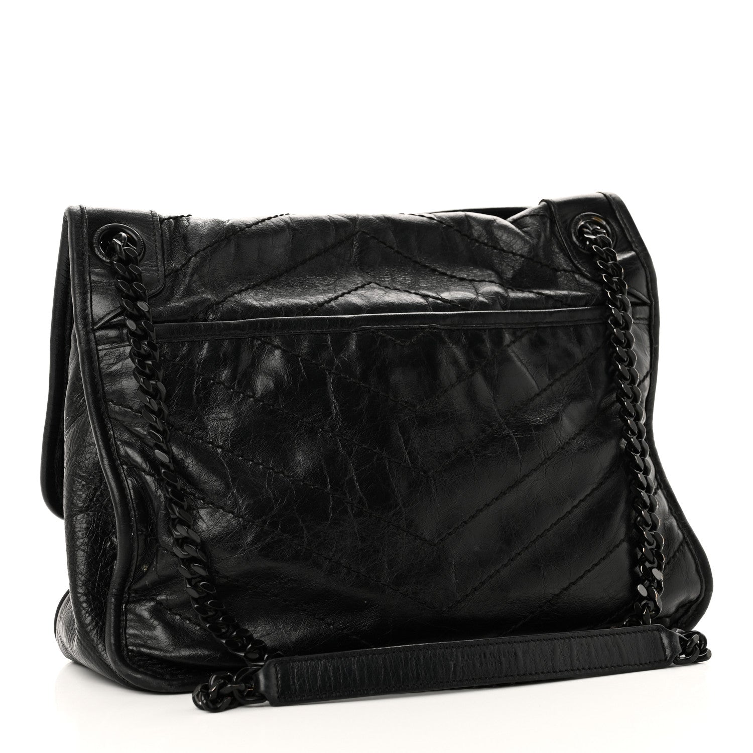 Saint Laurent Crinkled Calfskin Matelasse Monogram Medium Niki Chain Satchel Black 3 of 9