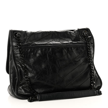 Saint Laurent Crinkled Calfskin Matelasse Monogram Medium Niki Chain Satchel Black 3 of 9