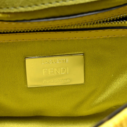 Fendi Rolling Stone Vitello Seta Bead Embroidered Re-Edition Baguette Giallo 6 of 10