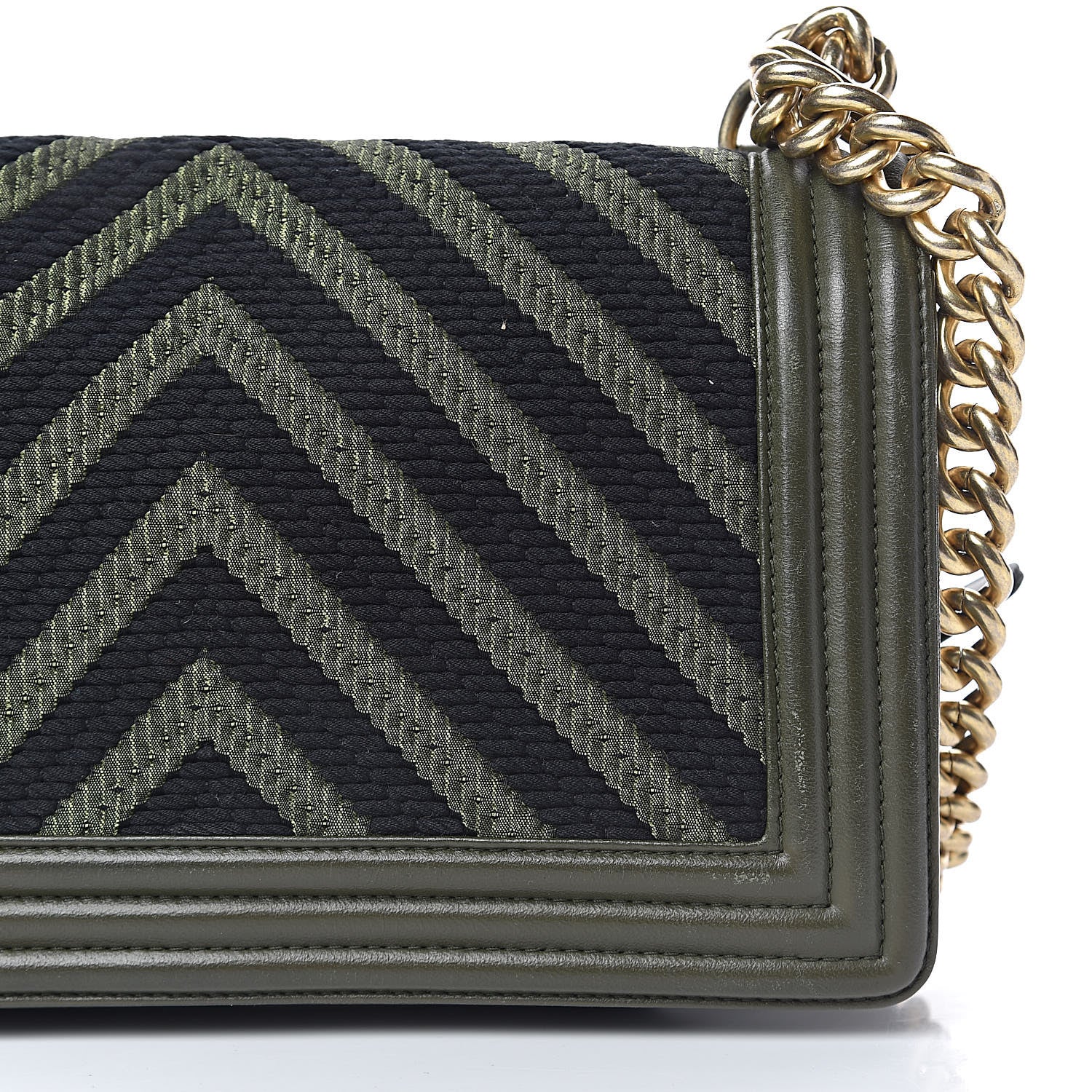 Chanel Fabric Chevron Braided Medium Boy Flap Black Dark Green 27 of 28