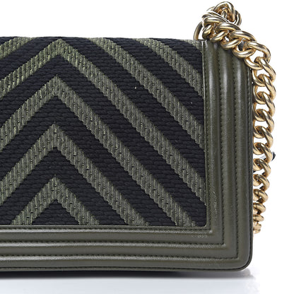 Chanel Fabric Chevron Braided Medium Boy Flap Black Dark Green 27 of 28