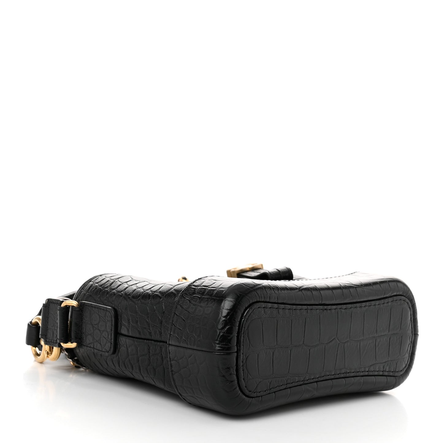 Crocodile Embossed Calfskin Small Gabrielle Cocodile Hobo Black