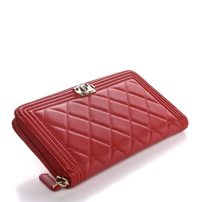 Chanel Lambskin Quilted Boy Zip Around Wallet Red 4 of 7