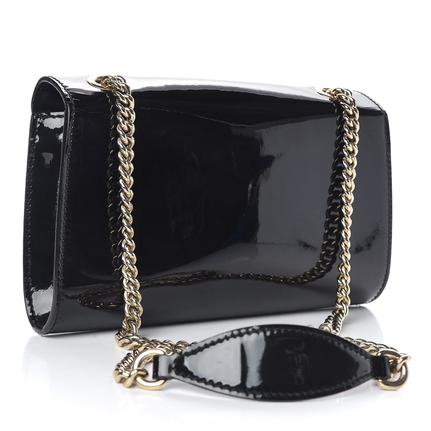Patent Small Emily Chain Shoulder Bag Black