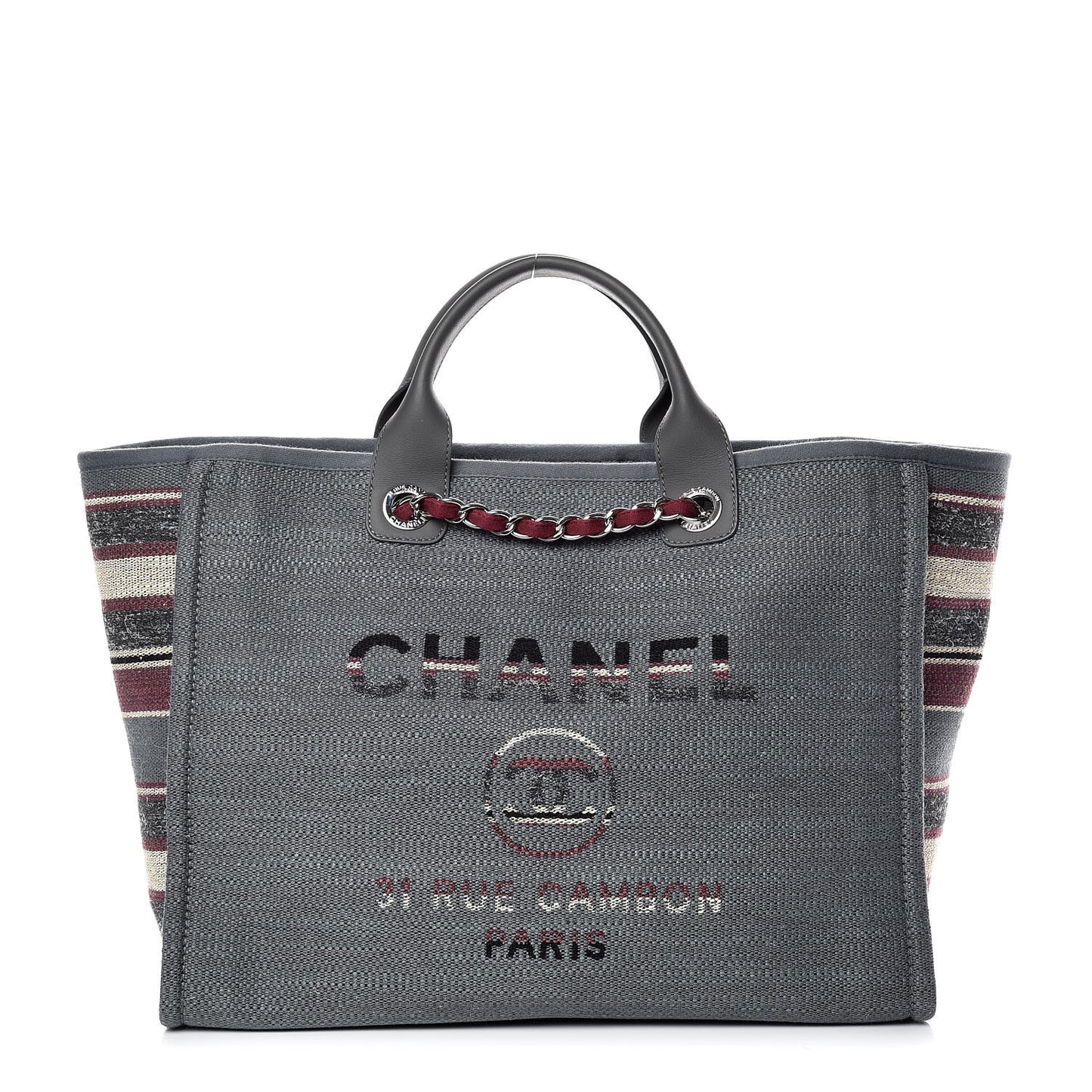 Striped Canvas Medium Deauville Tote Grey
