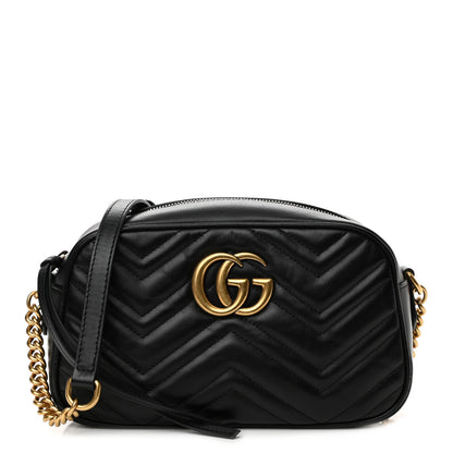 Gucci Calfskin Matelasse Small GG Marmont Chain Shoulder Bag Black 1 of 9